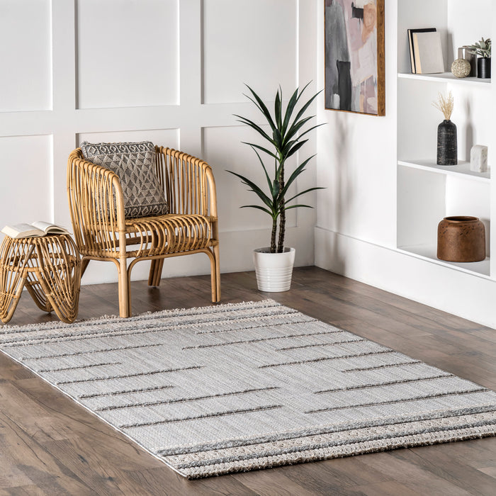 Light Grey Striped Area Rug for Home Décor