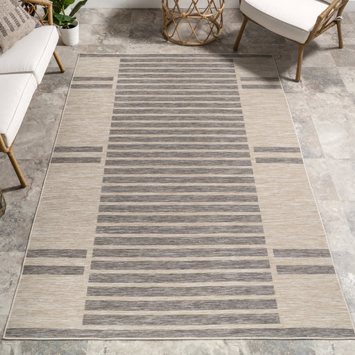 Light Grey Striped Indoor Outdoor Rug 120x180 cm