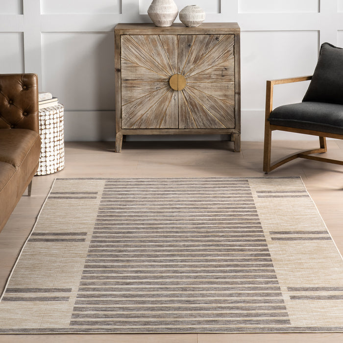 Light Grey Striped Indoor Outdoor Rug 120x180 cm