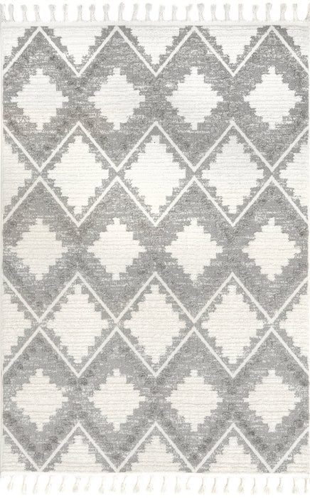 Light Grey Zig Zag Tasseled Area Rug 160x230 cm