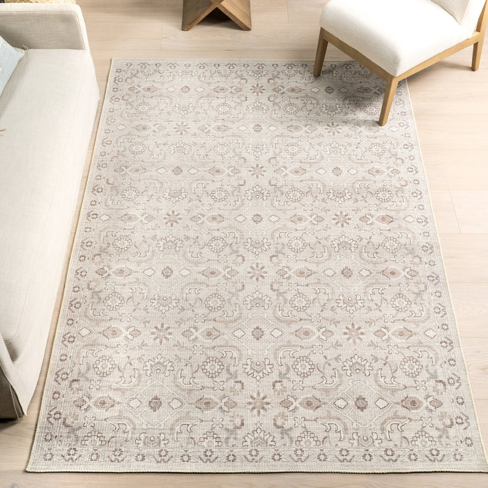 Lillie Floral Machine Washable Area Rug 120x180 cm Cream