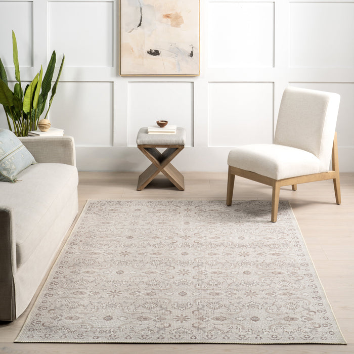 Lillie Floral Machine Washable Area Rug 120x180 cm Cream