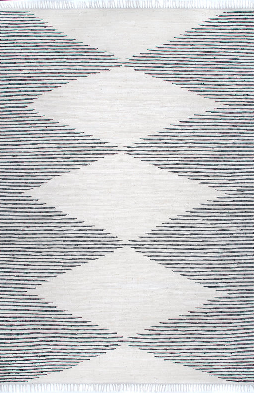 Lined Diamond Area Rug 130cm Ivory Handmade Cotton