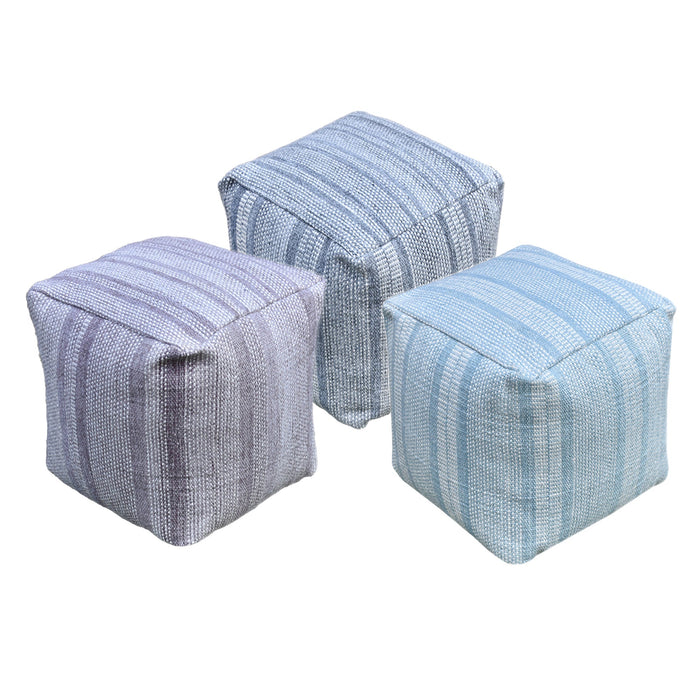 Lodz Hand-Woven Blue Pouf in Durable PET Material