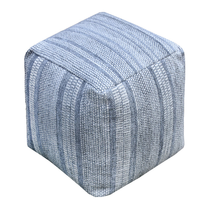 Lodz Hand-Woven Blue Pouf in Durable PET Material