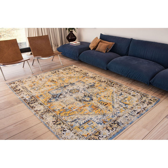 Louis De Poortere Antiquarian Heriz 8704 Amir Gold Washable Polyester Flatweave Eco-Rug