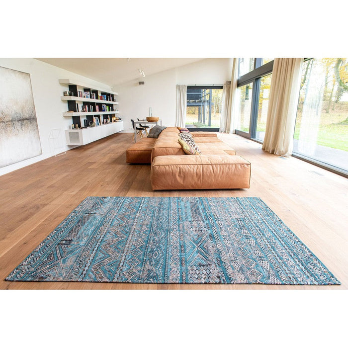 Louis De Poortere Antiquarian Kilim 9110 Zemmuri Blue Washable Polyester Flatweave Eco-Rug