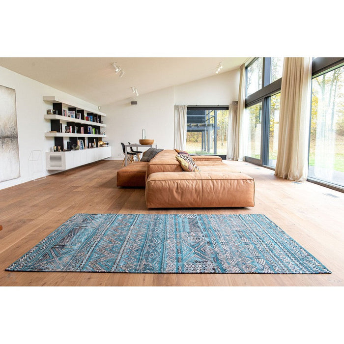 Louis De Poortere Antiquarian Kilim 9110 Zemmuri Blue Washable Polyester Flatweave Eco-Rug