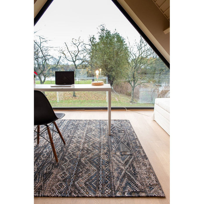 Louis De Poortere Antiquarian Kilim 9113 Black Rabat Washable Polyester Flatweave Eco-Rug