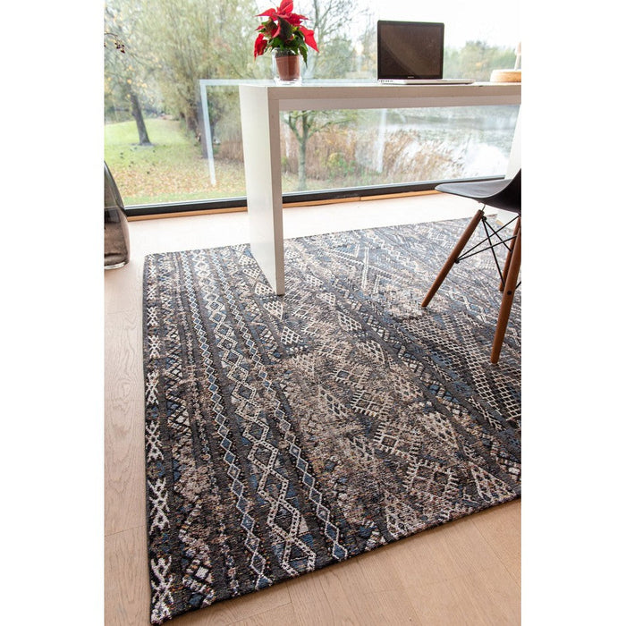 Louis De Poortere Antiquarian Kilim 9113 Black Rabat Washable Polyester Flatweave Eco-Rug