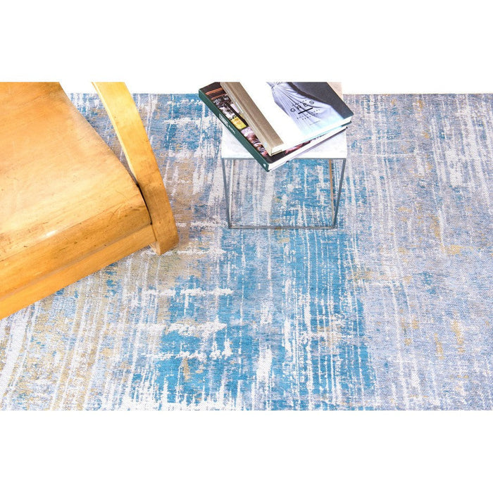 Louis De Poortere Atlantic Streaks 8718 Long Island Blue Washable Polyester Flatweave Eco-Rug