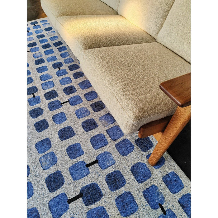 Louis De Poortere Craft Cobblestone 9348 Amparo Blues Washable Polyester Flatweave Eco-Rug