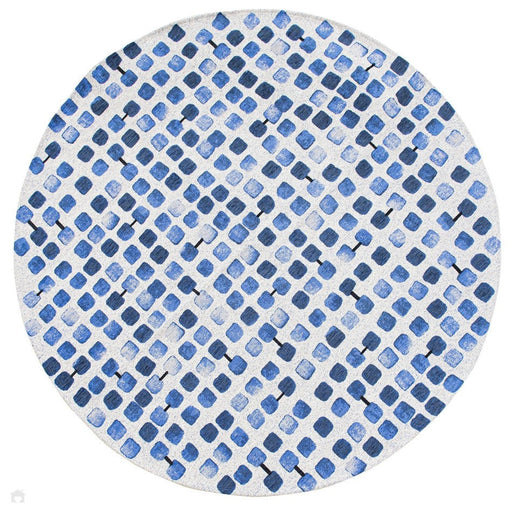 Louis De Poortere Craft Cobblestone 9348 Amparo Blues Washable Polyester Flatweave Round Eco-Rug