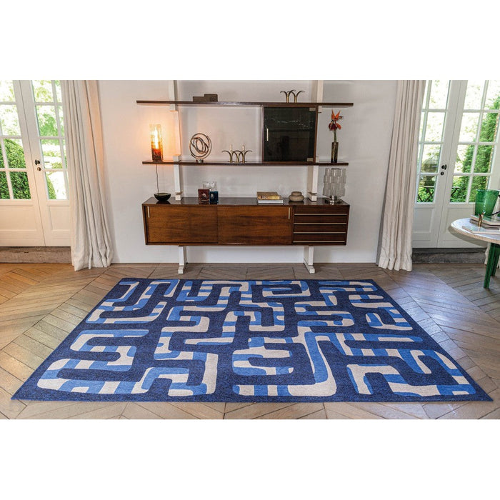 Louis De Poortere Craft Kuba 9336 Ultramarine Washable Polyester Flatweave Eco-Rug