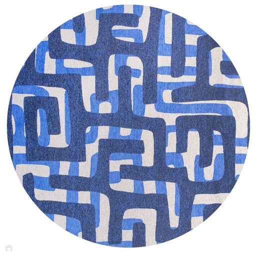 Louis De Poortere Craft Kuba 9336 Ultramarine Washable Polyester Flatweave Round Eco-Rug