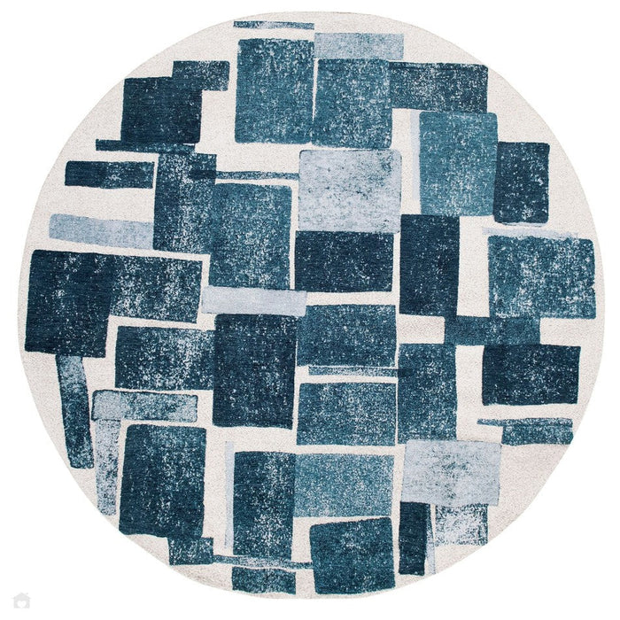 Louis De Poortere Craft Lucia 9355 Ice Blue Washable Polyester Flatweave Round Eco-Rug