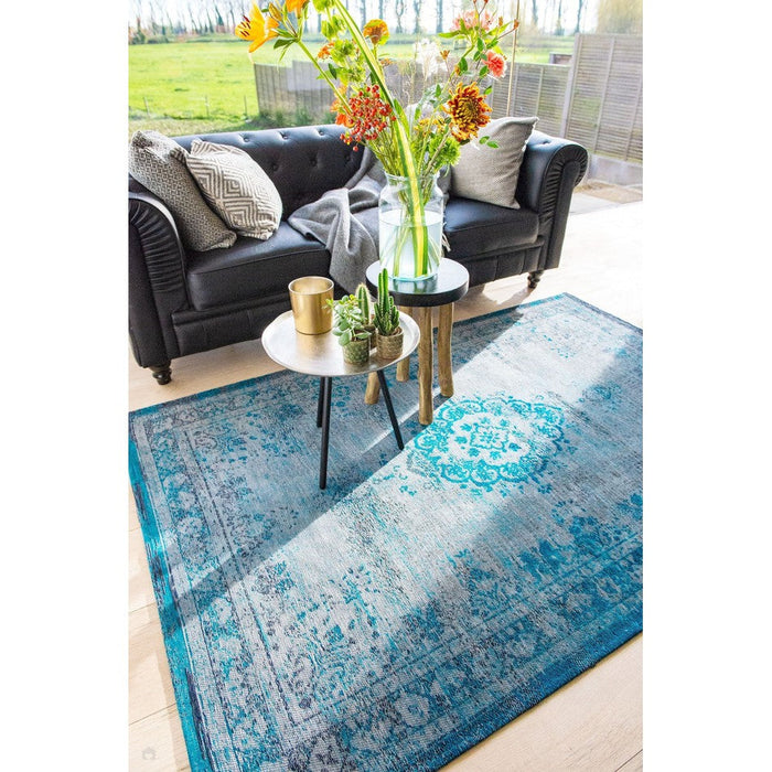 Louis De Poortere Fading World Medallion 8255 Grey Turquoise Washable Polyester Flatweave Eco-Rug