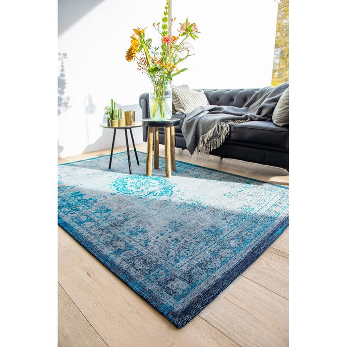 Louis De Poortere Fading World Medallion 8255 Grey Turquoise Washable Polyester Flatweave Eco-Rug