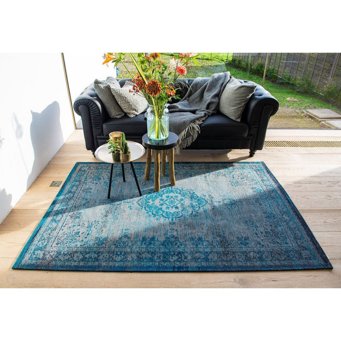 Louis De Poortere Fading World Medallion 8255 Grey Turquoise Washable Polyester Flatweave Eco-Rug