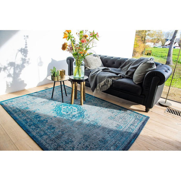 Louis De Poortere Fading World Medallion 8255 Grey Turquoise Washable Polyester Flatweave Eco-Rug