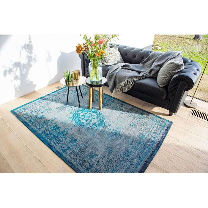 Louis De Poortere Fading World Medallion 8255 Grey Turquoise Washable Polyester Flatweave Eco-Rug