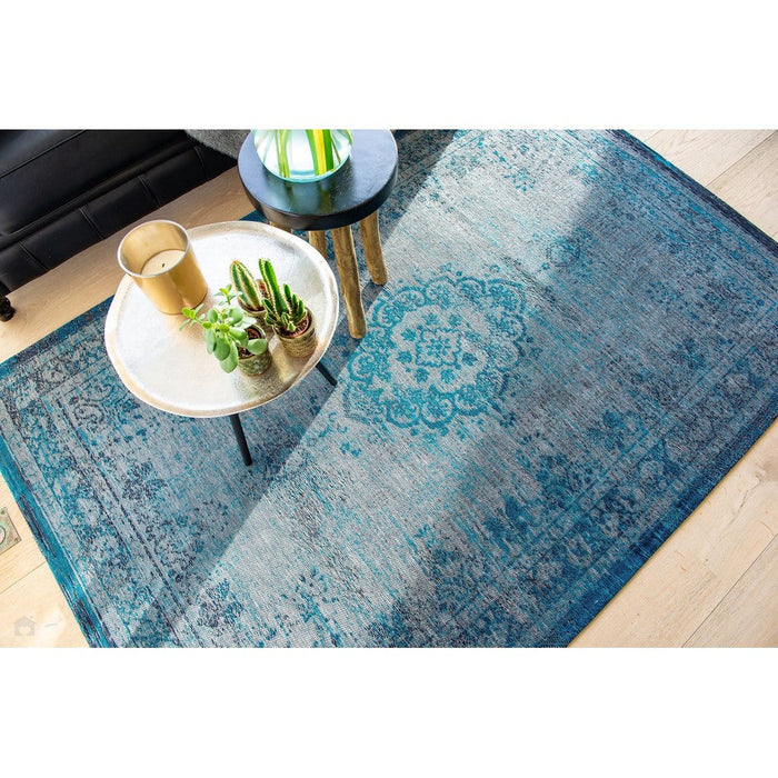 Louis De Poortere Fading World Medallion 8255 Grey Turquoise Washable Polyester Flatweave Eco-Rug