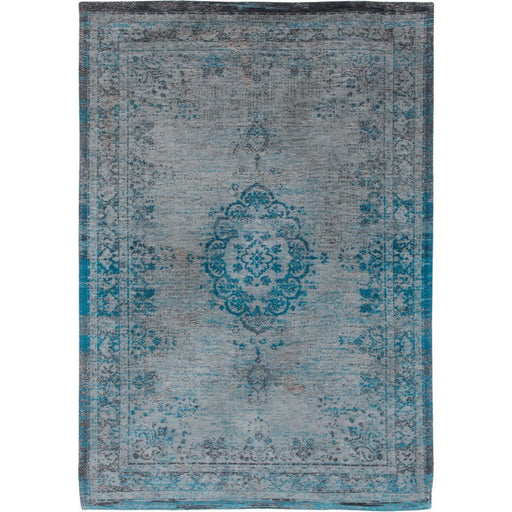 Louis De Poortere Fading World Medallion 8255 Grey Turquoise Washable Polyester Flatweave Eco-Rug