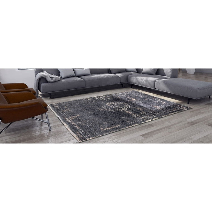 Louis De Poortere Fading World Medallion 8263 Mineral Black Washable Polyester Flatweave Eco-Rug