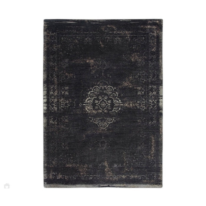 Louis De Poortere Fading World Medallion 8263 Mineral Black Washable Polyester Flatweave Eco-Rug