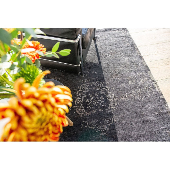 Louis De Poortere Fading World Medallion 8263 Mineral Black Washable Polyester Flatweave Eco-Rug