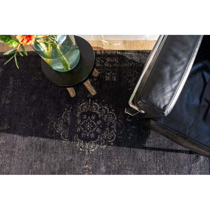 Louis De Poortere Fading World Medallion 8263 Mineral Black Washable Polyester Flatweave Eco-Rug