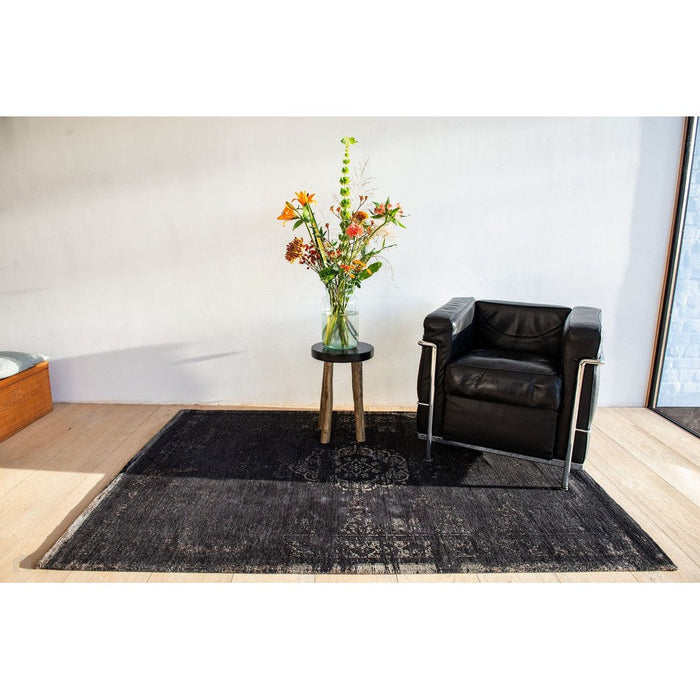 Louis De Poortere Fading World Medallion 8263 Mineral Black Washable Polyester Flatweave Eco-Rug