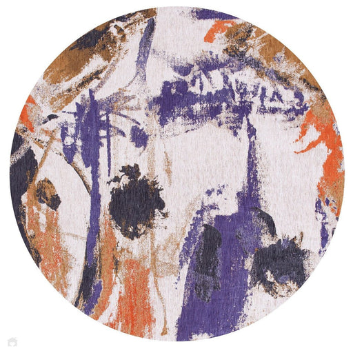 Louis De Poortere Gallery Fresque 9342 Purple Game Washable Polyester Flatweave Round Eco-Rug