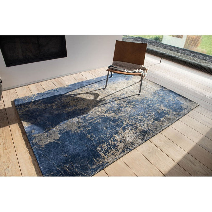 Louis De Poortere Mad Men Cracks 8629 Abyss Blue Washable Polyester Flatweave Eco-Rug