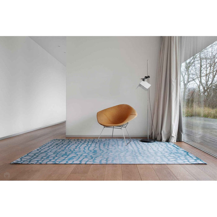 Louis De Poortere Mad Men Dedalo 9203 Blue Marine Washable Polyester Flatweave Eco-Rug