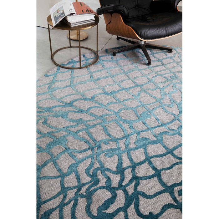 Louis De Poortere Mad Men Dedalo 9203 Blue Marine Washable Polyester Flatweave Eco-Rug