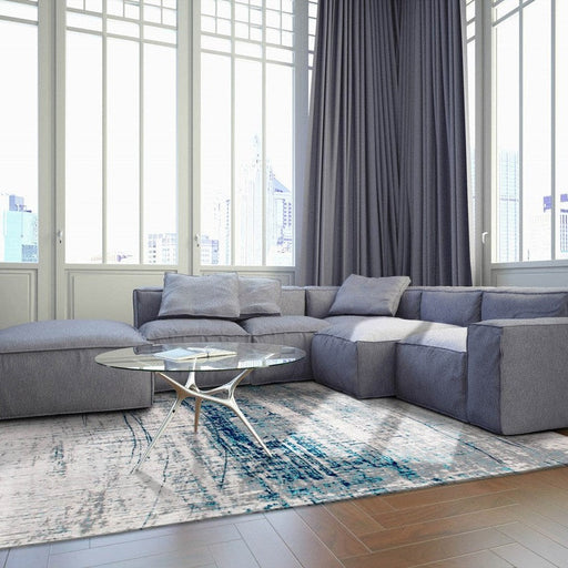 Louis De Poortere Mad Men Griff 8421 Bronx Azurite Washable Polyester Flatweave Eco-Rug