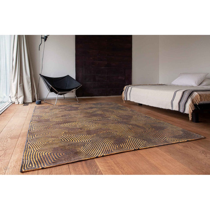 Louis De Poortere Meditation Coral 9227 Black Gold Washable Polyester Flatweave Eco-Rug