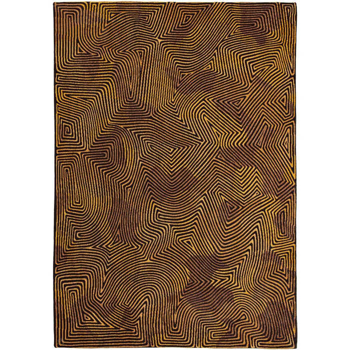 Louis De Poortere Meditation Coral 9227 Black Gold Washable Polyester Flatweave Eco-Rug