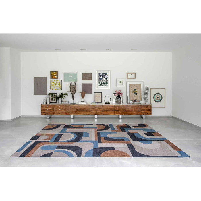 Louis De Poortere Nuance Module 9196 Camel Blue Washable Polyester Flatweave Eco-Rug