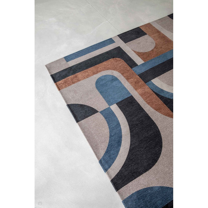 Louis De Poortere Nuance Module 9196 Camel Blue Washable Polyester Flatweave Eco-Rug