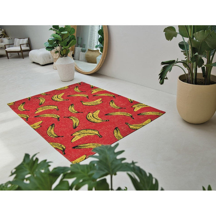 Louis De Poortere Pop Banana 9392 Miami Red Washable Polyester Flatweave Eco-Rug