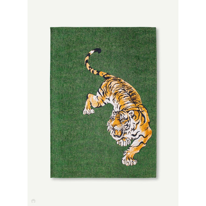 Louis De Poortere Pop Tiger 9388 Green On Fire Washable Polyester Flatweave Eco-Rug