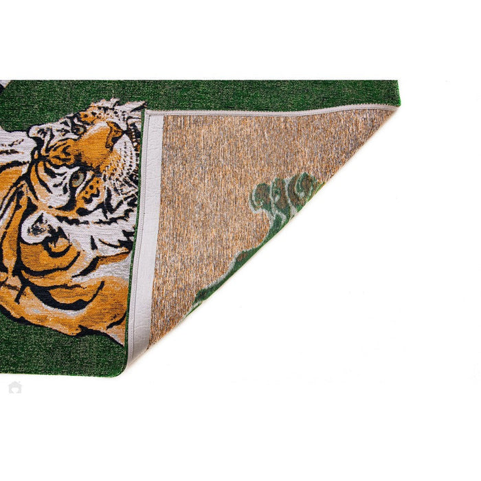 Louis De Poortere Pop Tiger 9388 Green On Fire Washable Polyester Flatweave Eco-Rug