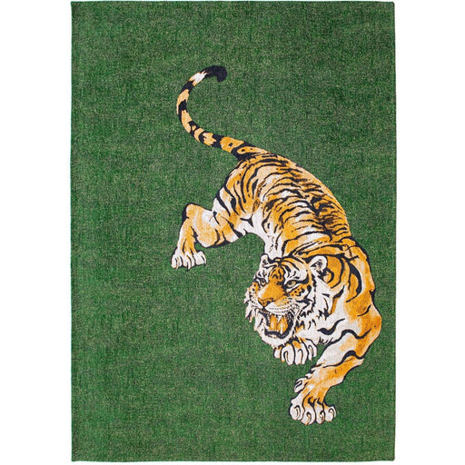 Louis De Poortere Pop Tiger 9388 Green On Fire Washable Polyester Flatweave Eco-Rug