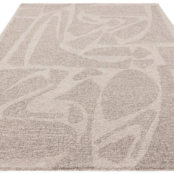 Loxley Modern Plain Contrast Abstract Hand-Woven Marled Textured Wool Low Pile Stone Grey Rug