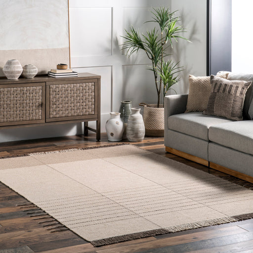Luanne Beige Wool Striped Area Rug 80x150 cm