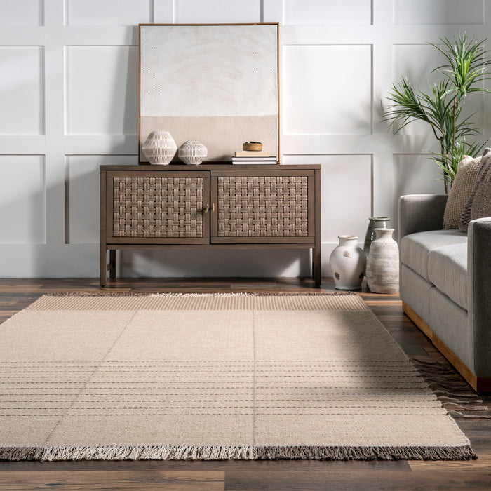 Luanne Beige Wool Striped Area Rug 80x150 cm