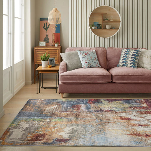 Lux Washable LUModern Abstract Distressed Soft-Touch Silky Smooth Faux Rabbit Fur Polyester Flatweave Multicolour Rug