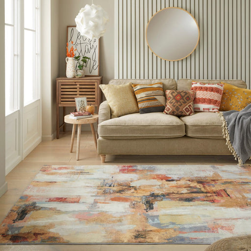 Lux Washable LUX03 Modern Abstract Distressed Soft-Touch Silky Smooth Faux Rabbit Fur Polyester Flatweave Beige/Multicolour Rug